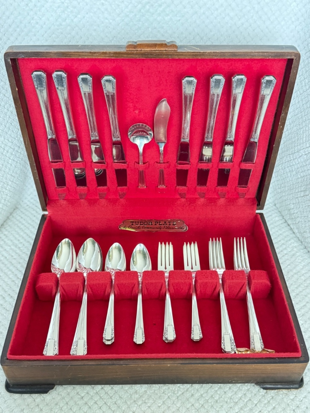 Rogers Oneida Silverplate PARK LANE 42-pc + Box Geometric Art Deco Vintage 1936